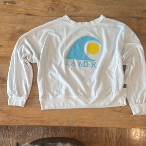 White La Mer Sweatshirt with Blue and Yellow Logo